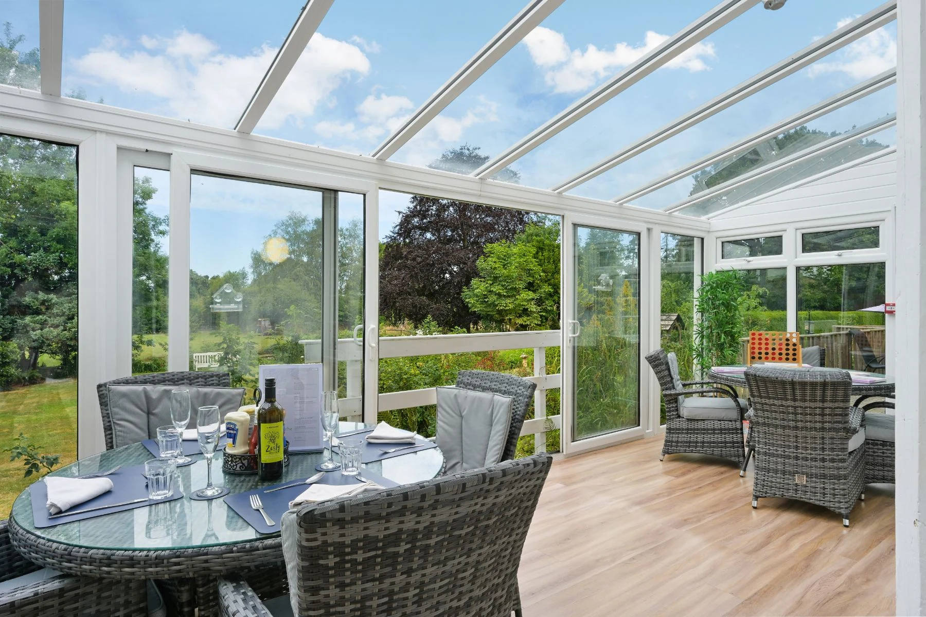 Garden conservatory laid for lunch